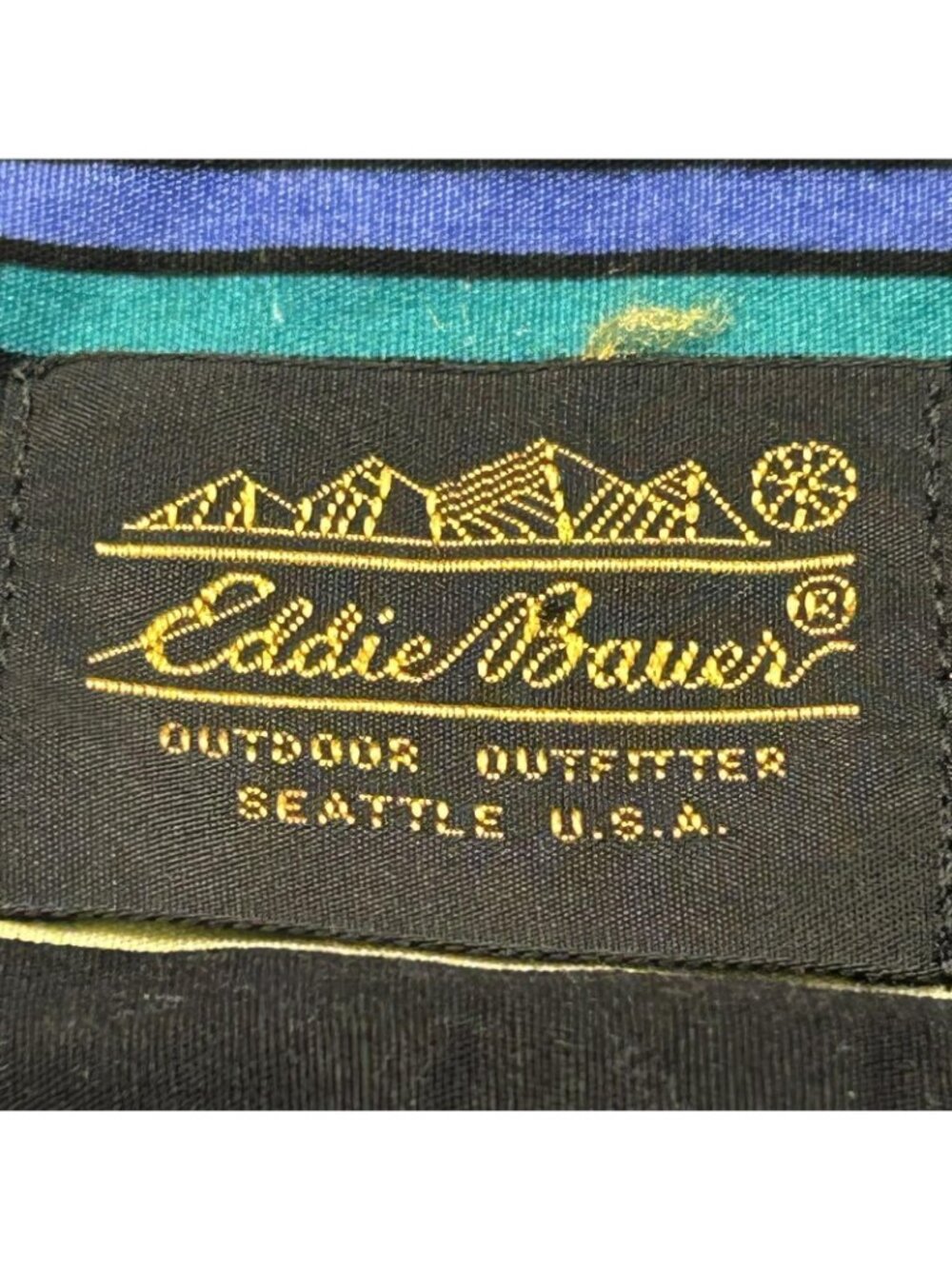 Vintage Eddie Bauer Shirt Mens L Black Rainbow Stripe Short Sleeve Button Up 80s - Picture 3 of 9